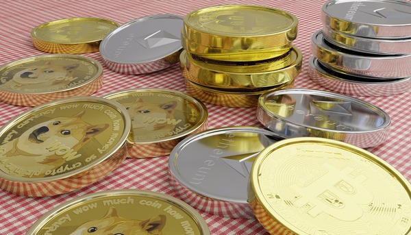 Pile of gold and silver crypto coins