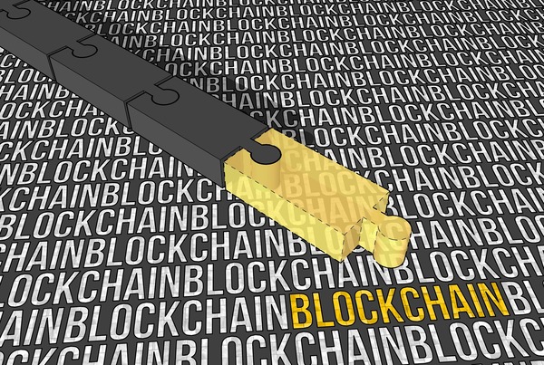 Blockchain lettering with a golden cryptographic key