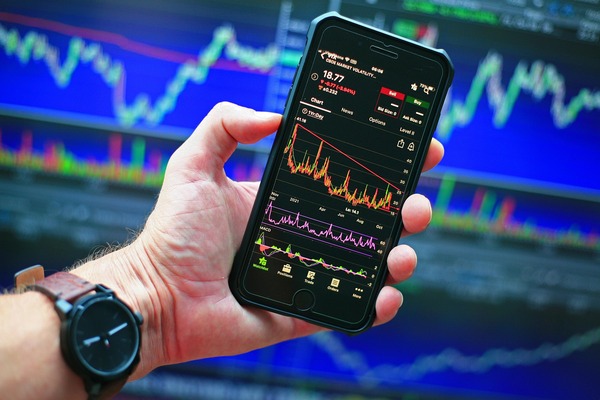 Smartphone showing a stock market chart