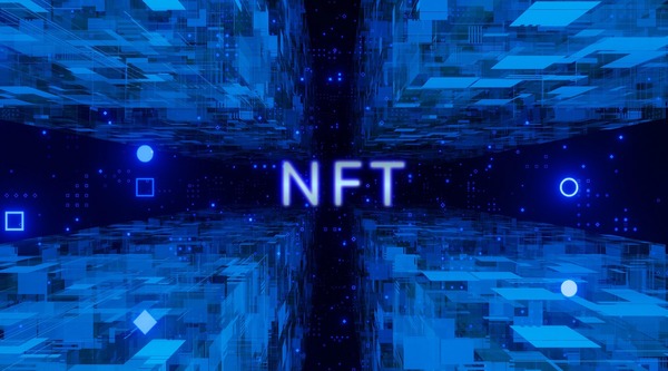 Blue digital grid with glowing data blocks